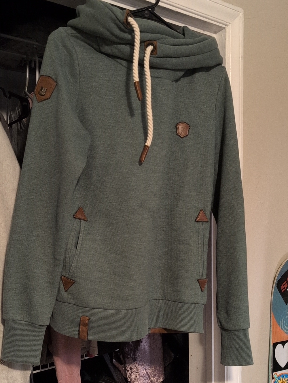 Womens Funnel Neck Hoodie Sweater - Sage Green
